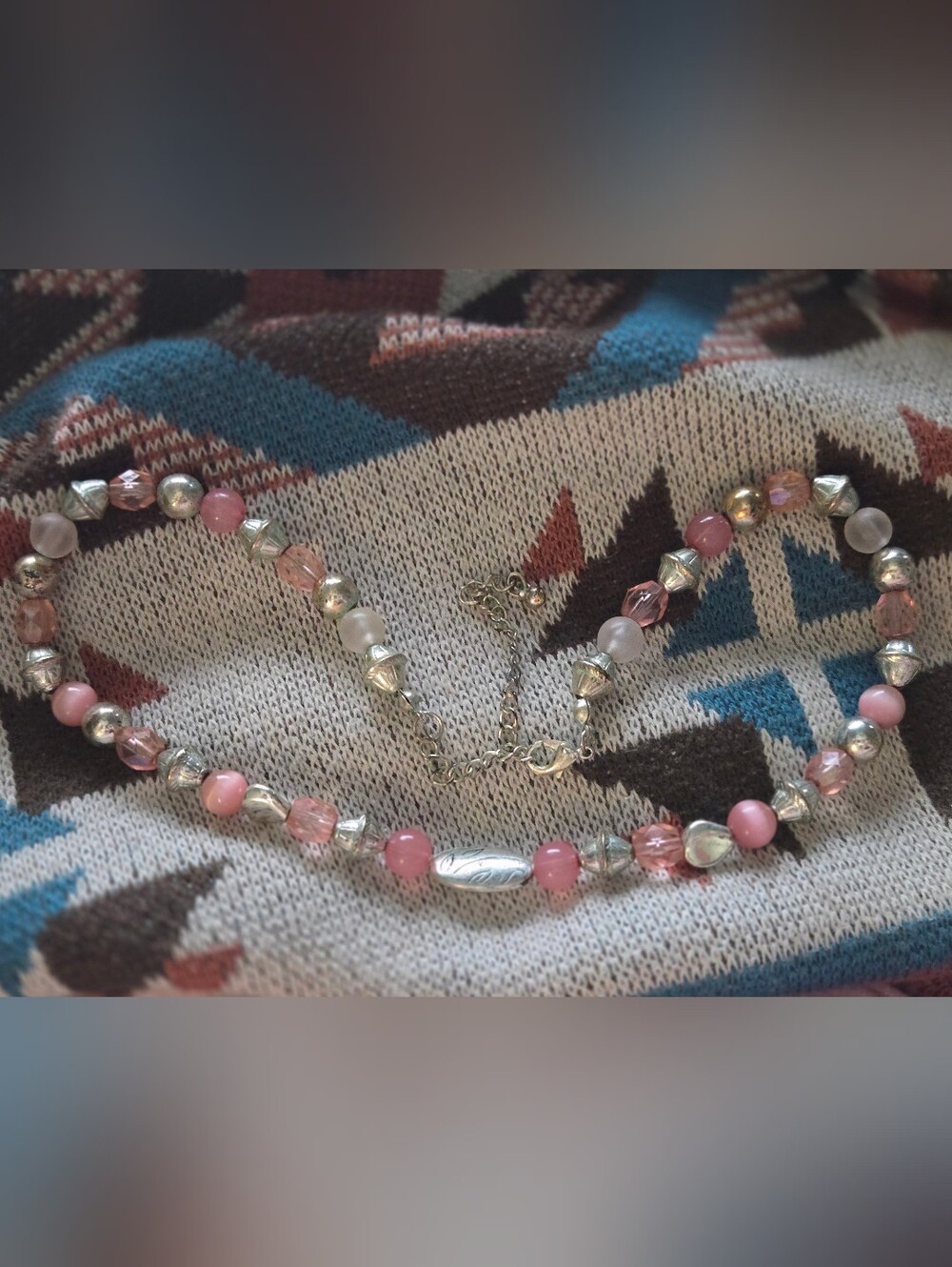 Silver & Pink Beaded Necklace - Elegant Women's Jewelry